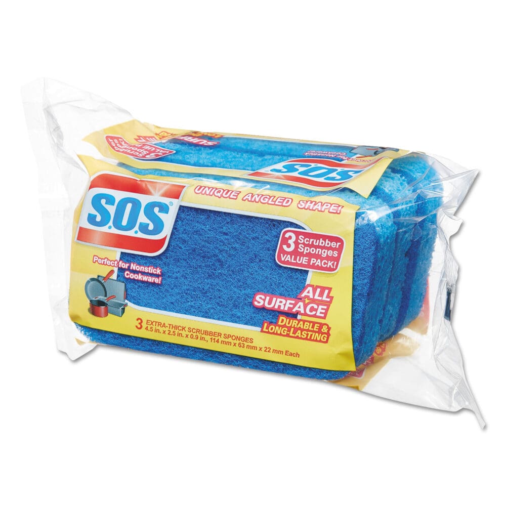 All Surface Scrubber Sponge, 2.5 x 4.5, 0.9" Thick, Dark Blue, 3/Pack, 8 Packs/Carton - Image 4