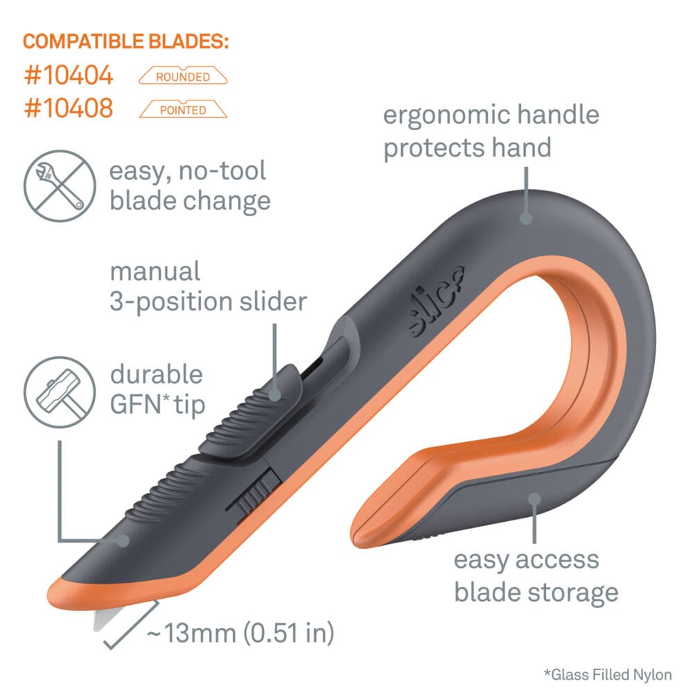 Box Cutters, Double Sided, Replaceable, 1.29" Carbon Steel Blade, 7" Nylon Handle, Gray/Orange - Image 8