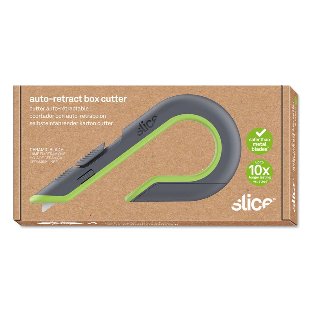 Box Cutters, Double Sided, Replaceable, 1.29" Stainless Steel Blade, 7" Nylon Handle, Gray/Green - Image 3