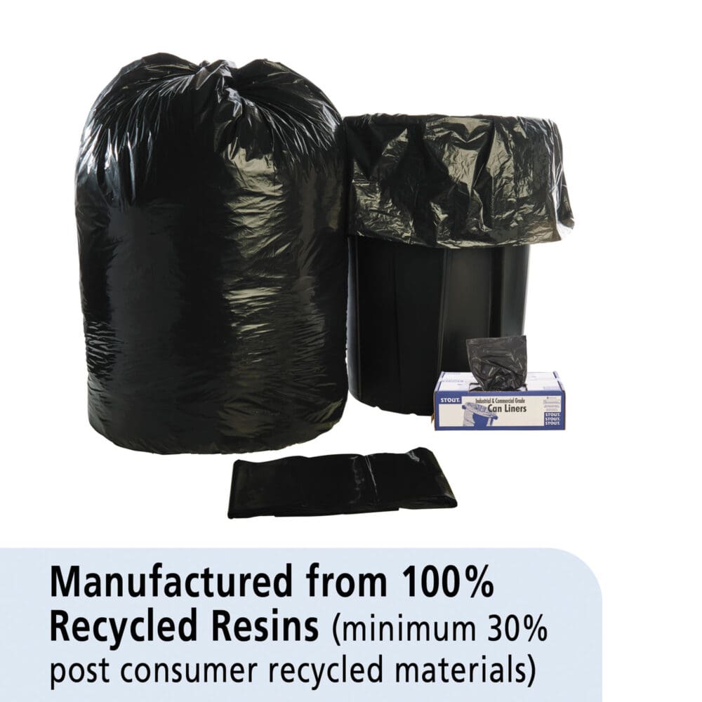 Total Recycled Content Plastic Trash Bags, 60 gal, 1.5 mil, 36" x 58", Brown/Black, 100/Carton - Image 8