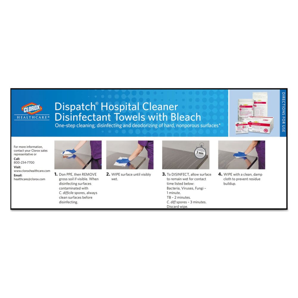 Dispatch Cleaner Disinfectant Towels, 1-Ply, 6.75 x 8, Unscented, White, 150/Canister, 8 Canisters/Carton - Image 2