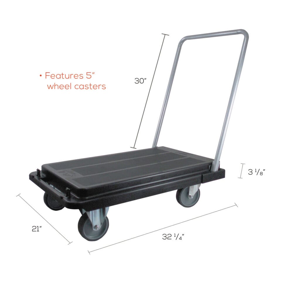 Heavy-Duty Platform Cart, 300 lb Capacity, 21 x 32.5 x 37.5, Black - Image 3
