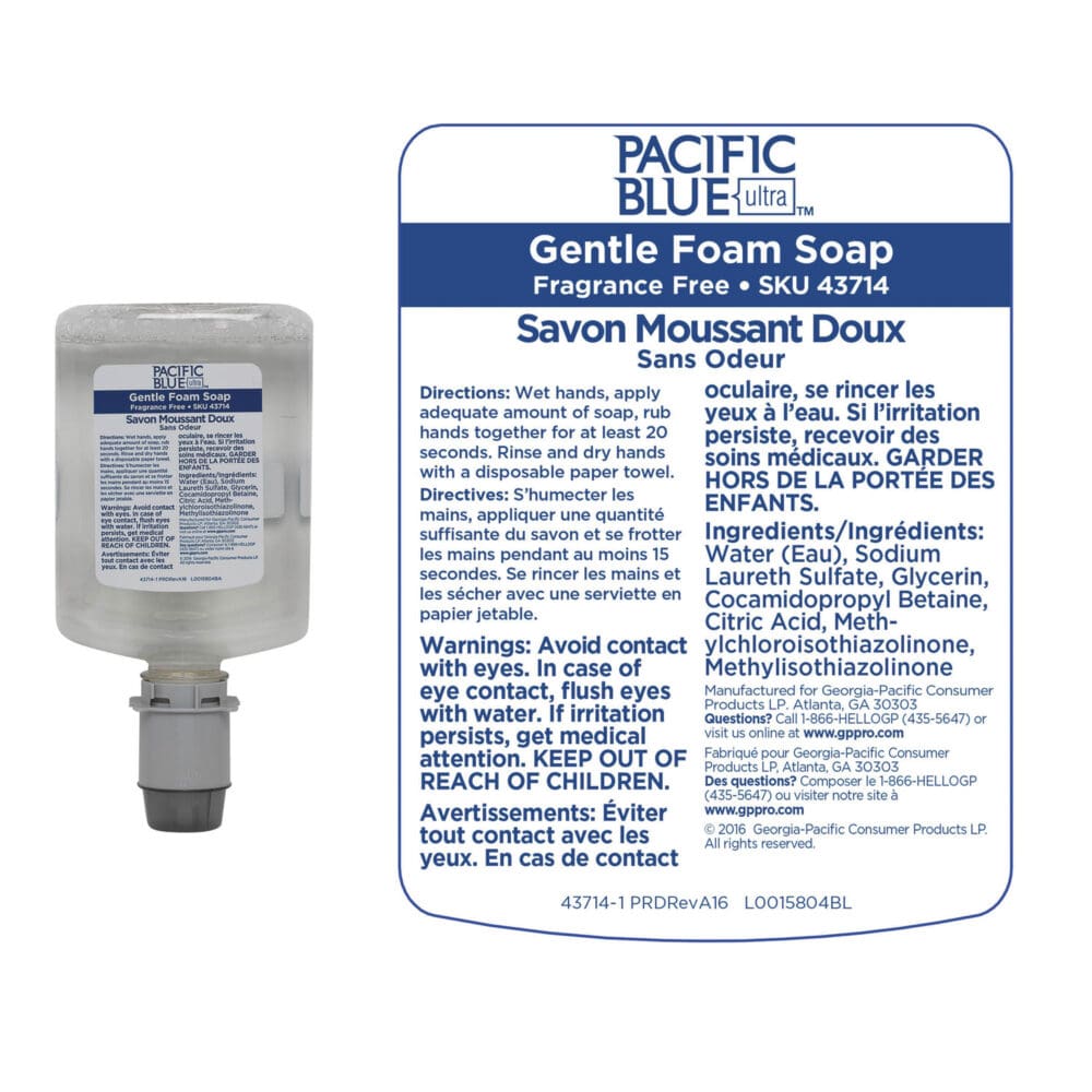 Pacific Blue Ultra Foam Soap Manual Dispenser Refill, Fragrance-Free, 1,200 mL, 4/Carton - Image 3