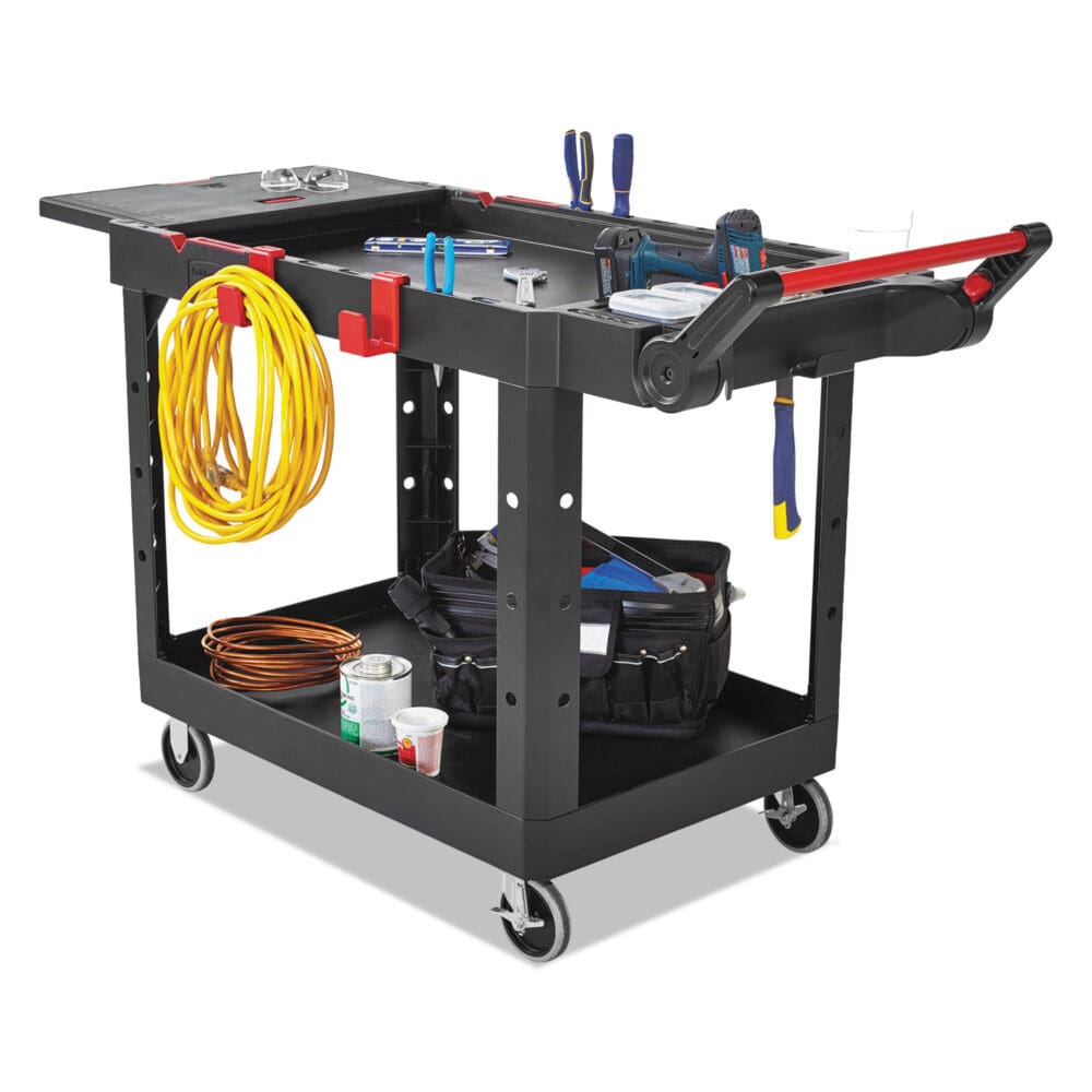Heavy Duty Adaptable Utility Cart, Plastic, 2 Shelves, 500 lb Capacity, 25.2" x 51.5" x 36", Black - Image 4