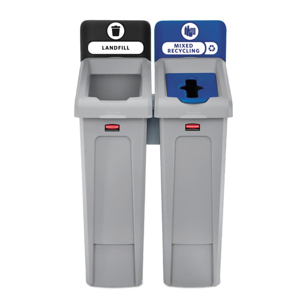 Slim Jim Recycling Station Kit, 2-Stream Landfill/Mixed Recycling, 46 gal, Plastic, Blue/Gray - Image 6