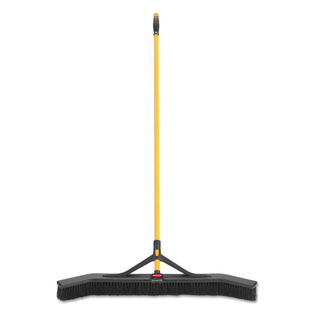 Maximizer Push-to-Center Broom, Poly Bristles, 36 x 58.13, Steel Handle, Yellow/Black - Image 2