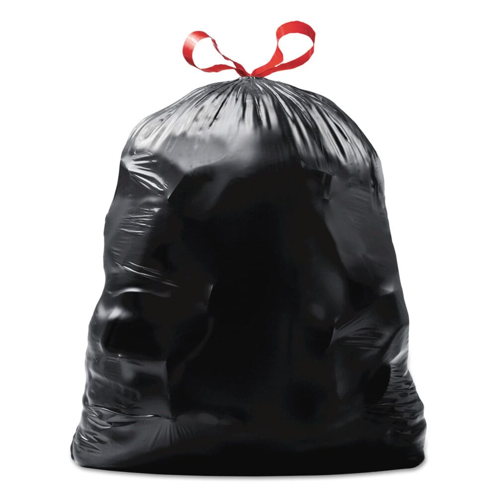 Drawstring Large Trash Bags, 30 gal, 1.05 mil, 30" x 33", Black, 15/Box - Image 3