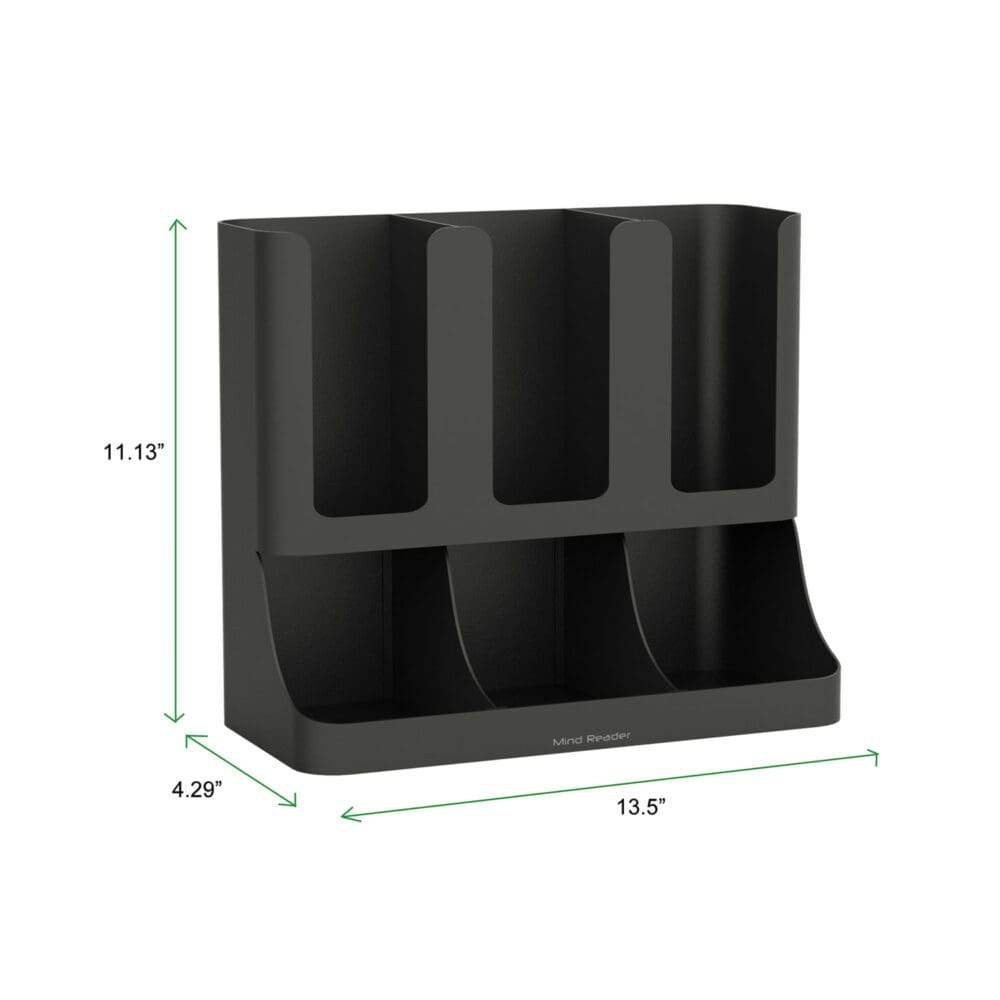 Flume Six-Section Upright Coffee Condiment/Cup Organizer, 11.5 x 6.5 x 15, Black - Image 5