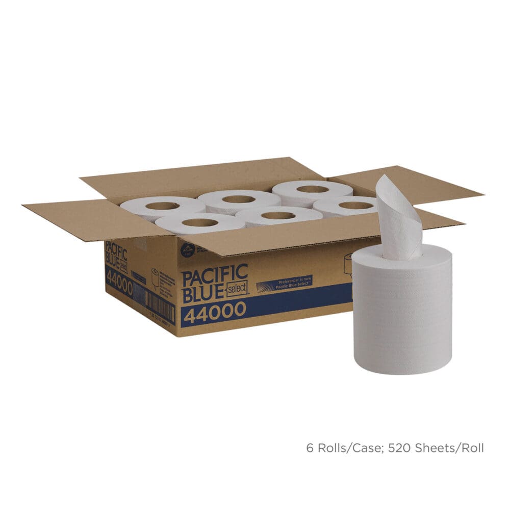 Pacific Blue Select 2-Ply Center-Pull Perf Wipers, 2-Ply, 8.25 x 12, White, 520/Roll, 6 Rolls/Carton - Image 3