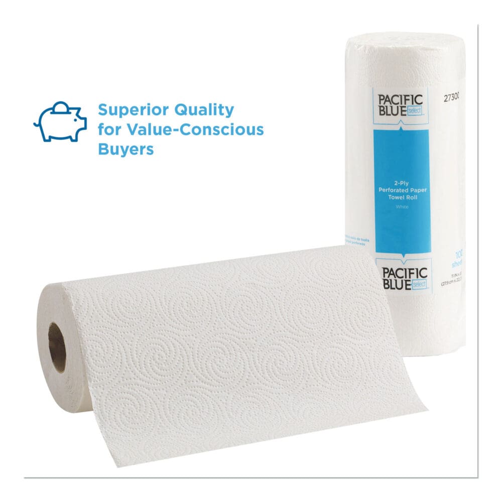 Pacific Blue Select Two-Ply Perforated Paper Kitchen Roll Towels, 2-Ply, 11 x 8.88, White, 100/Roll - Image 3