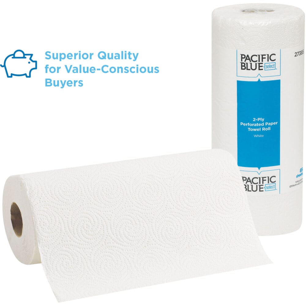 Pacific Blue Select Two-Ply Perforated Paper Kitchen Roll Towels, 2-Ply, 11 x 8.8, White, 85/Roll, 30 Rolls/Carton - Image 2