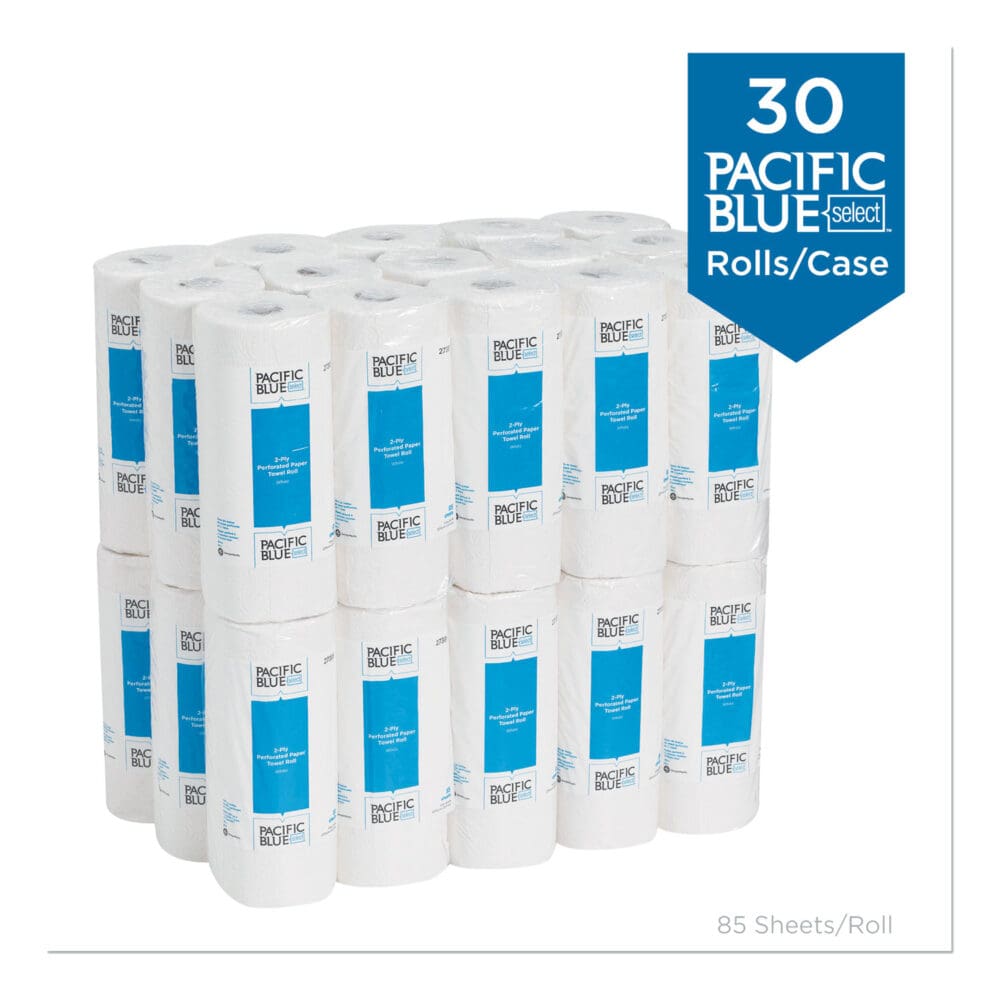 Pacific Blue Select Two-Ply Perforated Paper Kitchen Roll Towels, 2-Ply, 11 x 8.8, White, 85/Roll, 30 Rolls/Carton - Image 3
