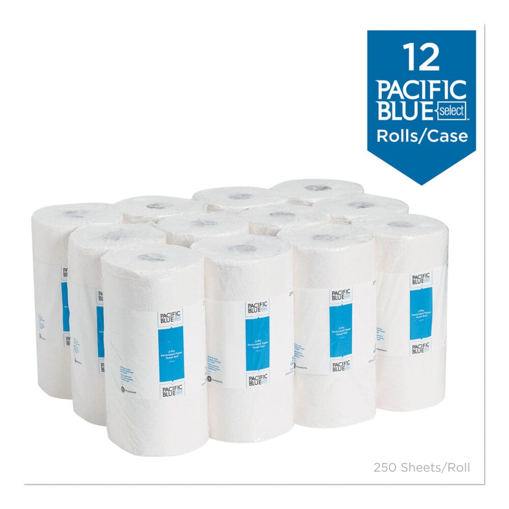 Pacific Blue Select Two-Ply Perforated Paper Kitchen Roll Towels, 2-Ply, 11 x 8.8, White, 250/Roll, 12 Rolls/Carton - Image 3