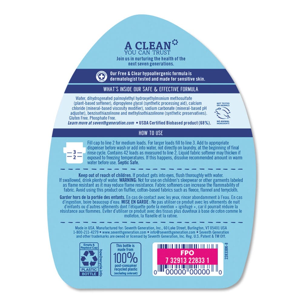 Natural Liquid Fabric Softener, Free and Clear/Unscented 32 oz Bottle - Image 2