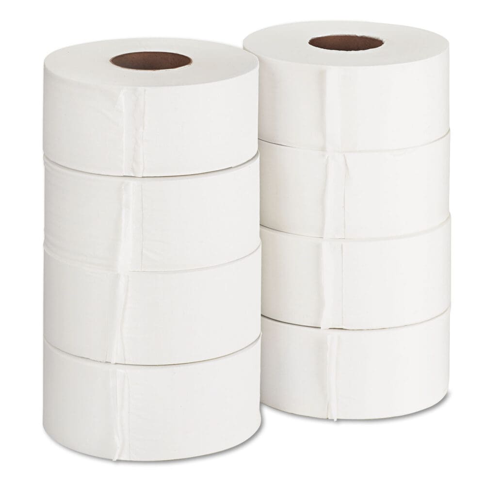 Jumbo Jr. Bath Tissue Roll, Septic Safe, 2-Ply, White, 3.5" x 1,000 ft, 8 Rolls/Carton - Image 3
