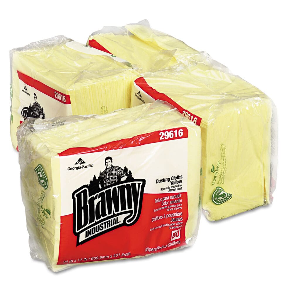Dusting Cloths Quarterfold, 17 x 24, Unscented, Yellow, 50/Pack, 4 Packs/Carton - Image 3