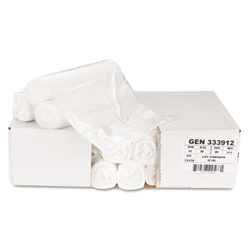 High-Density Can Liners, 33 gal, 9 mic, 33" x 39", Natural, 25 Bags/Roll, 20 Rolls/Carton - Image 7