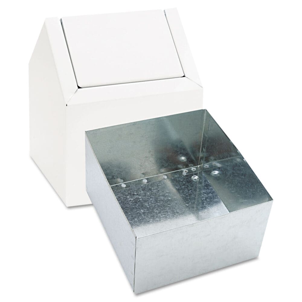 Double Entry, Swing Top Floor Receptacle, Metal, White - Image 2
