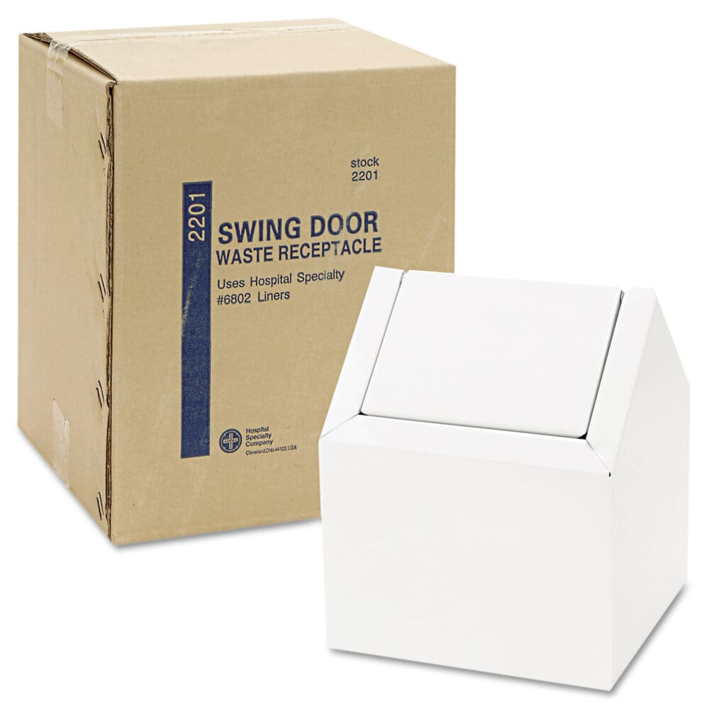Double Entry, Swing Top Floor Receptacle, Metal, White - Image 3