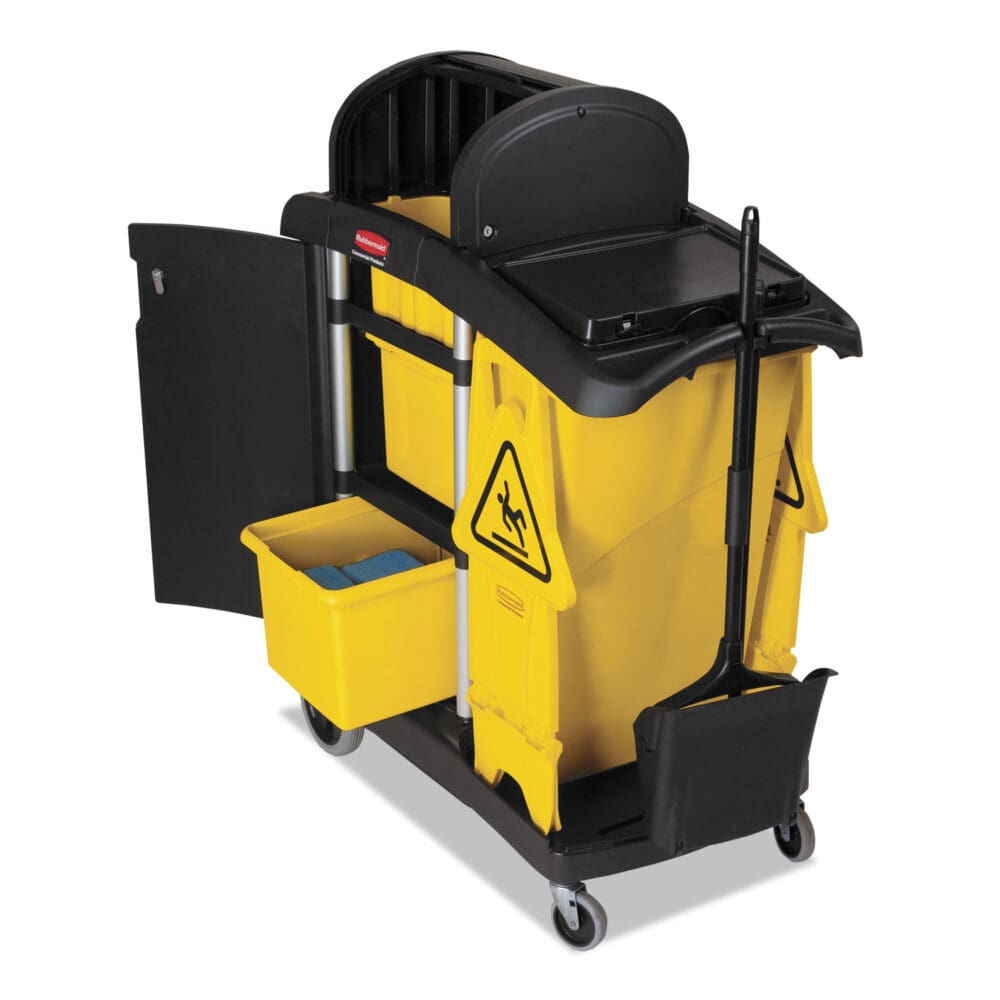 High Capacity Cleaning Cart, Plastic, 4 Shelves, 2 Bins, 21.75" x 49.75" x 38.38", Black - Image 5