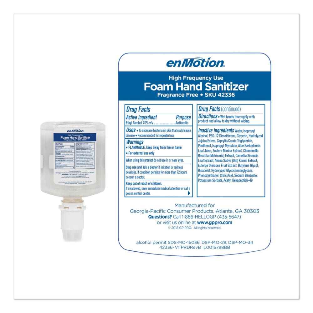 GP enMotion High-Frequency-Use Foam Sanitizer Dispenser Refill, Fragrance-Free, 1,000 mL, Fragrance-Free, 2/Carton - Image 2