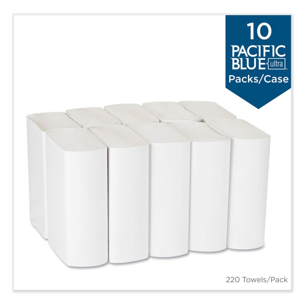 Pacific Blue Ultra Folded Paper Towels, 1-Ply, 10.2 x 10.8, White, 220/Pack, 10 Packs/Carton - Image 3