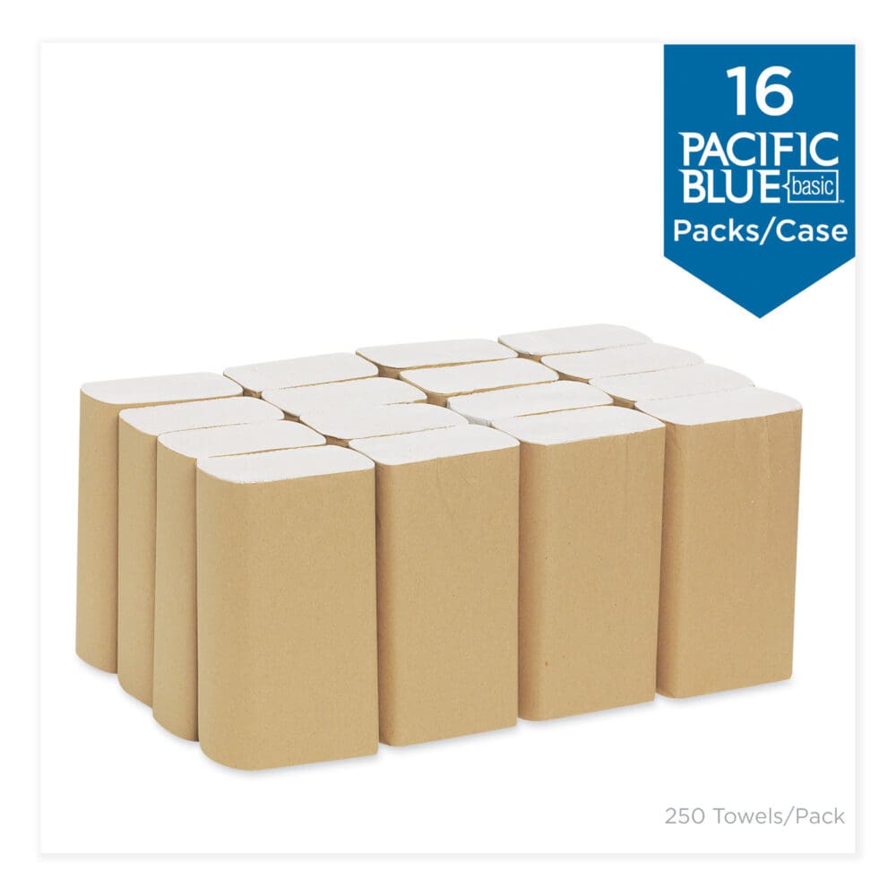 Pacific Blue Basic Folded Paper Towel, 1-Ply, 9.2 x 9.4, White, 250/Pack, 16 Packs/Carton - Image 3