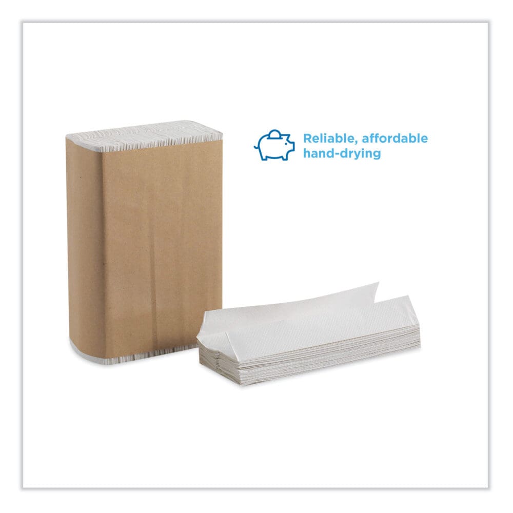 Pacific Blue Basic Folded Paper Towel, 1-Ply, 9.2 x 9.4, White, 250/Pack, 16 Packs/Carton - Image 2
