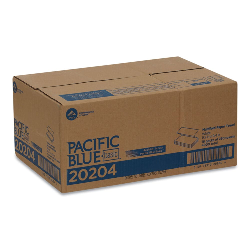 Pacific Blue Basic Folded Paper Towel, 1-Ply, 9.2 x 9.4, White, 250/Pack, 16 Packs/Carton - Image 4