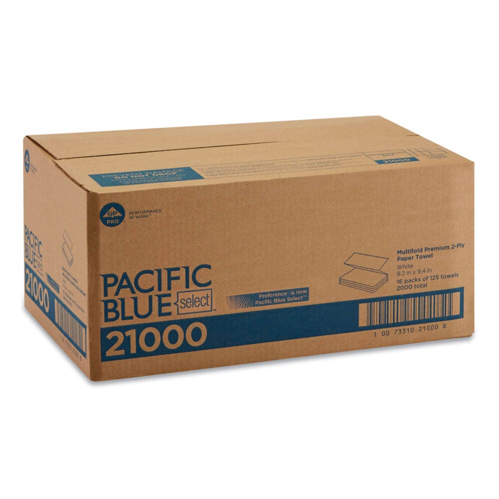 Blue Select Multi-Fold 2 Ply Paper Towel, 9.2 x 9.4, White, 125/Pack, 16 Packs/Carton - Image 4