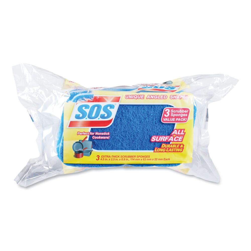 All Surface Scrubber Sponge, 2.5 x 4.5, 0.9" Thick, Dark Blue, 3/Pack, 8 Packs/Carton - Image 7