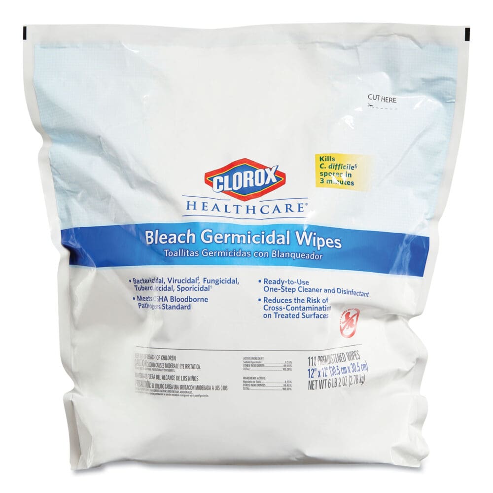 Bleach Germicidal Wipes, 1-Ply, 12 x 12, Unscented, White, 110/Refill, 2 Refills/Carton - Image 8
