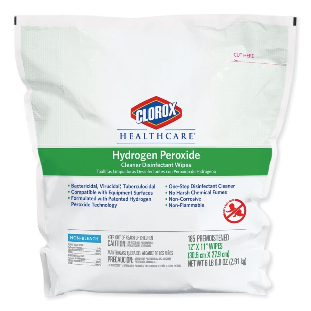 Hydrogen Peroxide Cleaner Disinfectant Wipes, 12 x 11, Unscented, White, 185/Pack, 2 Packs/Carton - Image 8