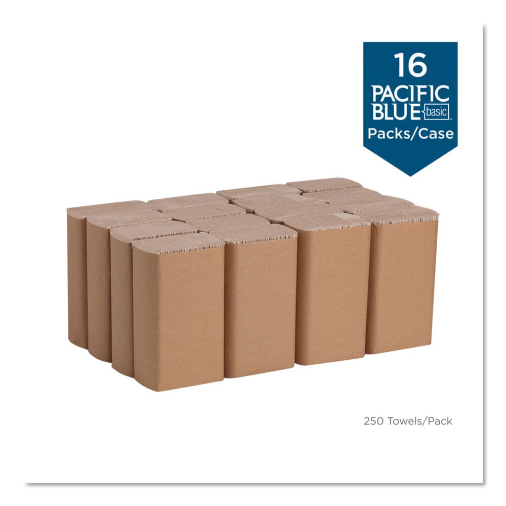 Pacific Blue Basic M-Fold Paper Towels, 1-Ply, 9.2 x 9.4, Brown, 250/Pack, 16 Packs/Carton - Image 3
