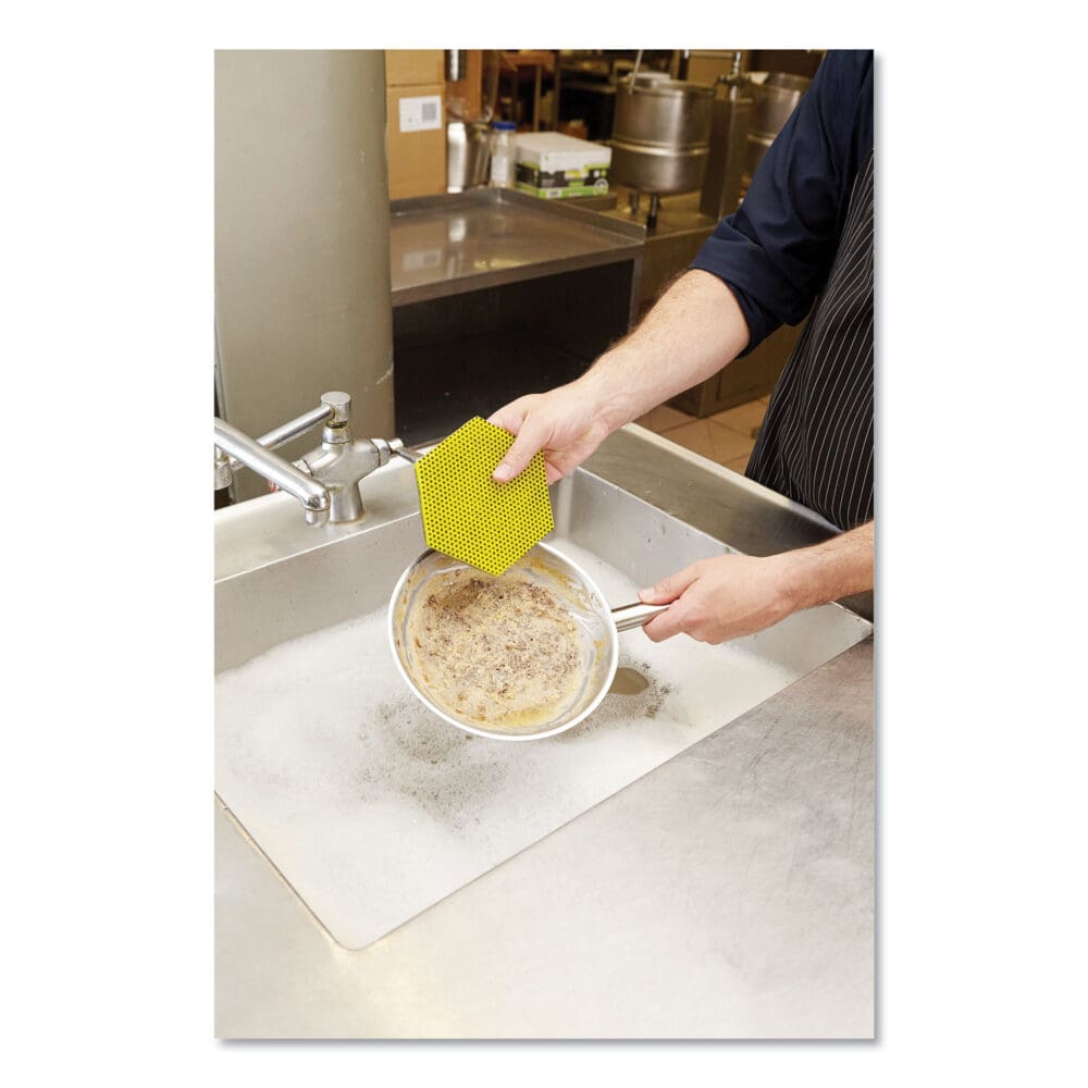 Dual Purpose Scour Pad, 5 x 5.75, Green/Yellow, 15/Carton - Image 4