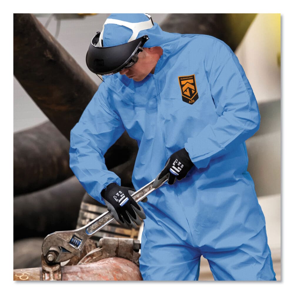 A20 Elastic Back Wrist/Ankle Hooded Coveralls, Large, Blue, 24/Carton - Image 3