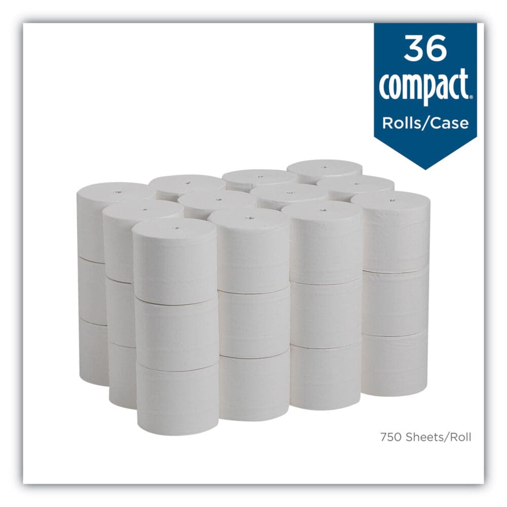 Compact Coreless Bath Tissue, Septic Safe, 2-Ply, White, 750 Sheets/Roll, 36/Carton - Image 2