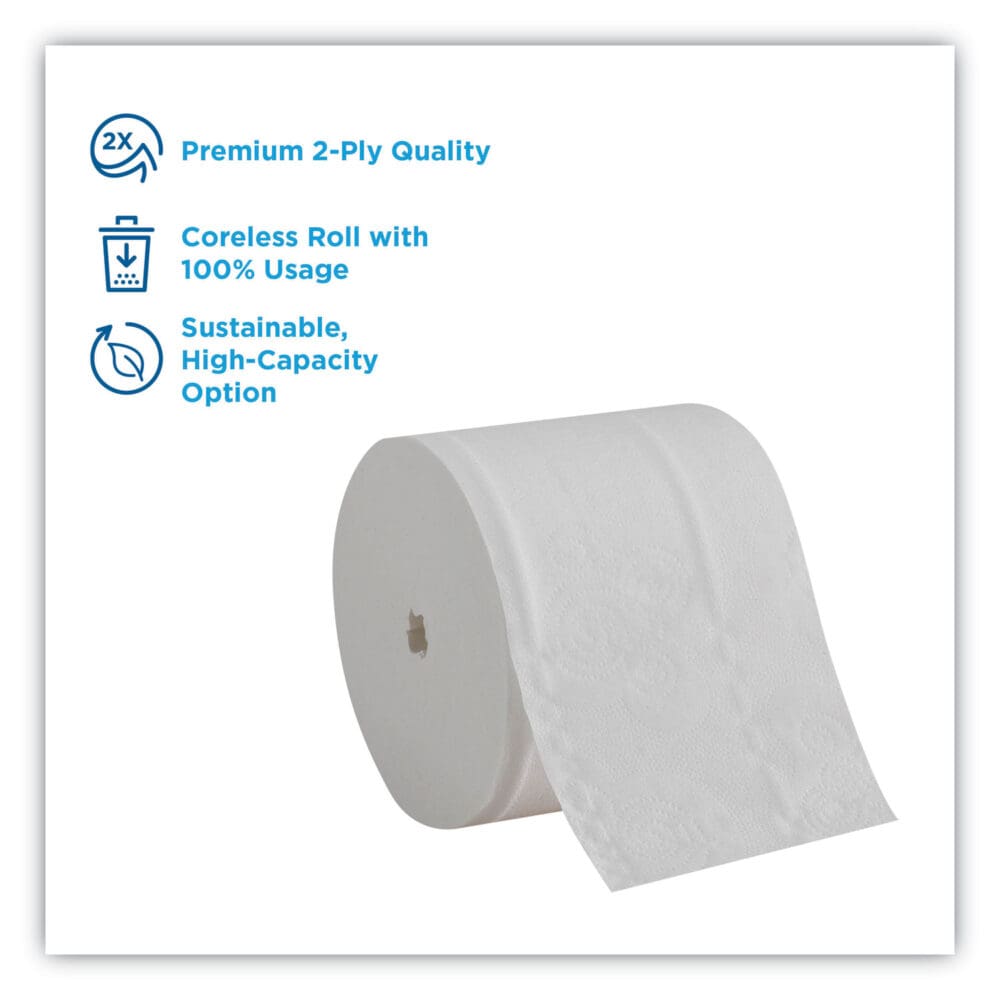 Compact Coreless Bath Tissue, Septic Safe, 2-Ply, White, 750 Sheets/Roll, 36/Carton - Image 4