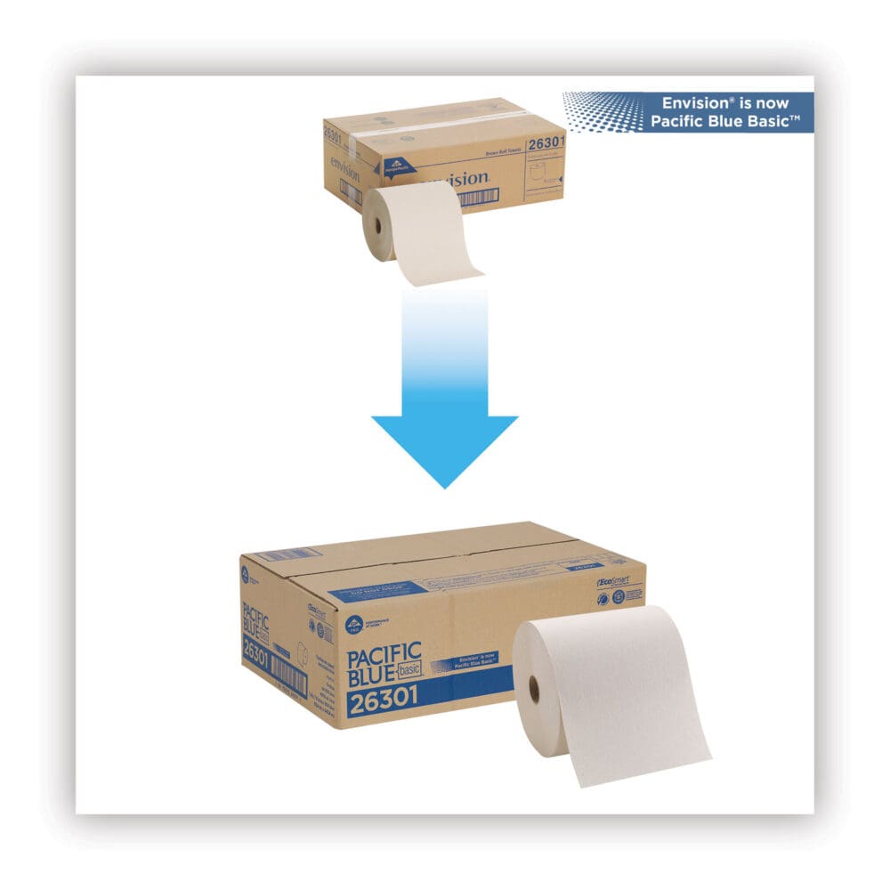 Pacific Blue Basic Nonperforated Paper Towels, 1-Ply, 7.78 x 800 ft, Brown, 6 Rolls/Carton - Image 2