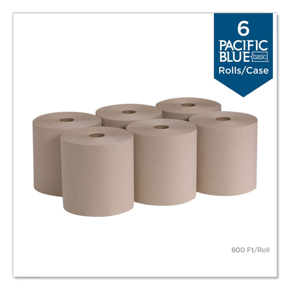 Pacific Blue Basic Nonperforated Paper Towels, 1-Ply, 7.78 x 800 ft, Brown, 6 Rolls/Carton - Image 3
