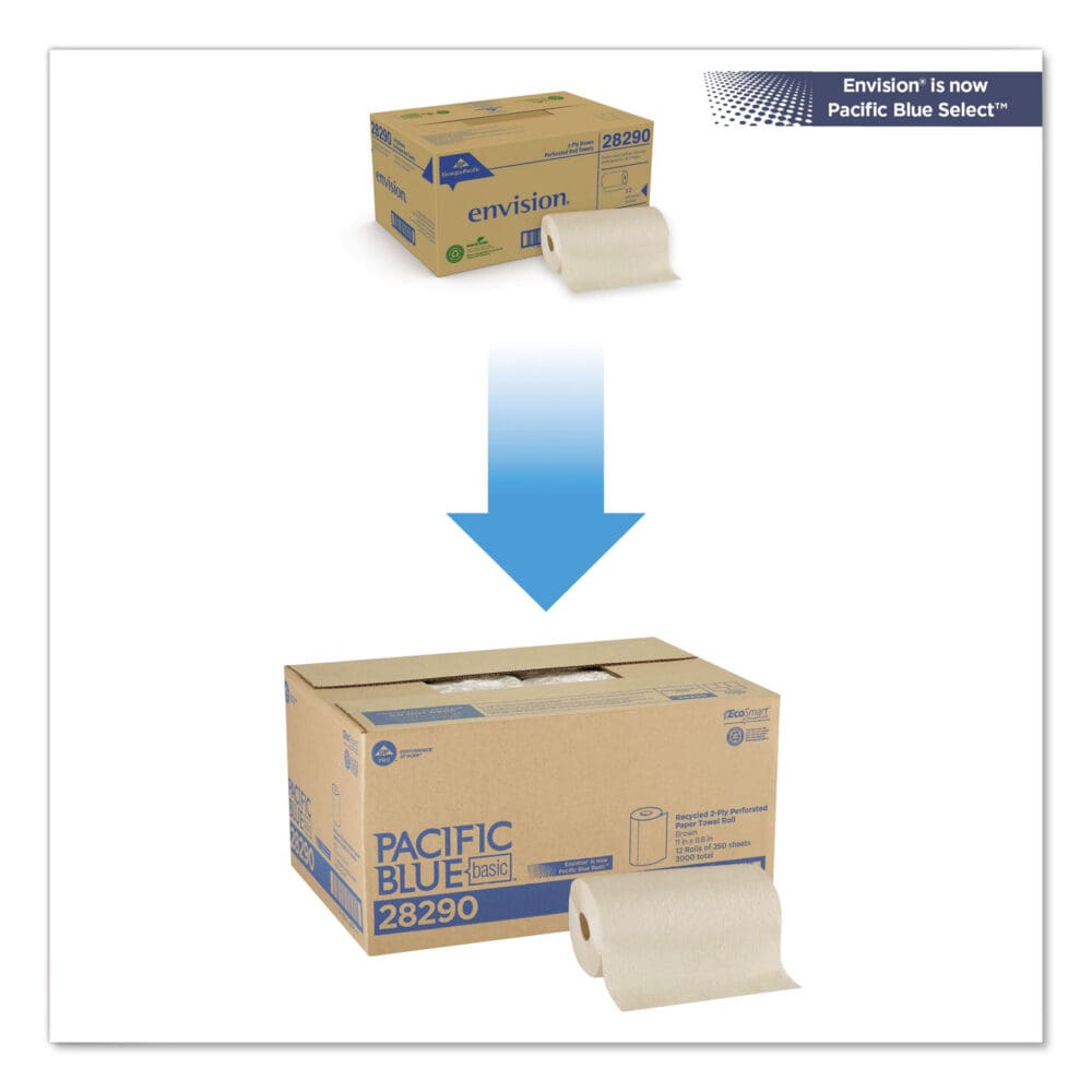 Pacific Blue Basic Jumbo Perforated Kitchen Roll Paper Towels, 2-Ply, 11 x 8.8, Brown, 250/Roll, 12 Rolls/Carton - Image 5