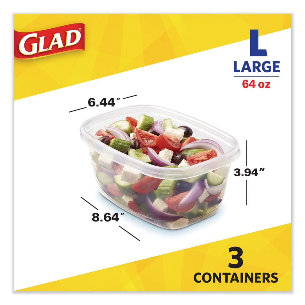 Deep Dish Food Storage Containers, 64 oz, Plastic, 3/Pack - Image 9