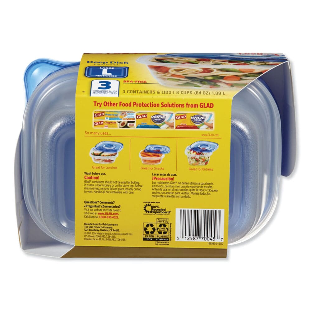 Deep Dish Food Storage Containers, 64 oz, Plastic, 3/Pack - Image 8