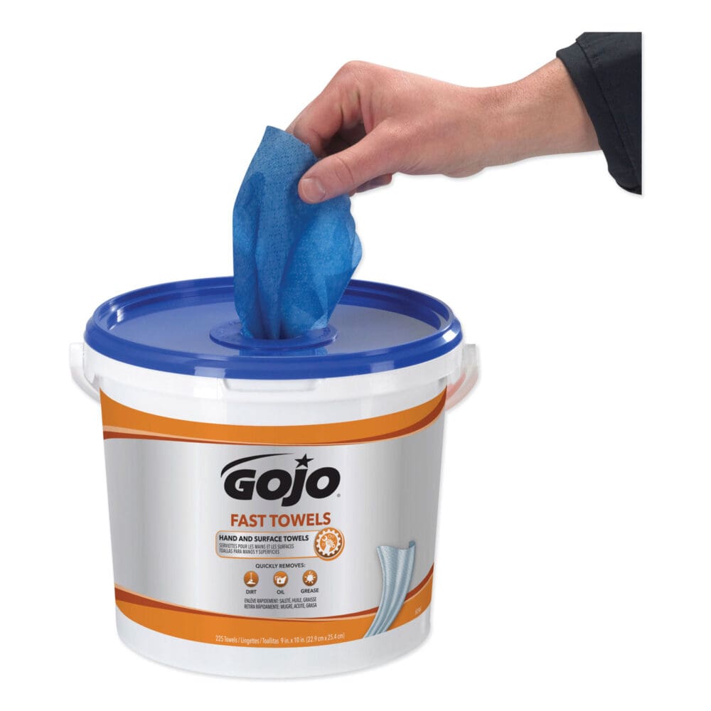 FAST TOWELS Hand Cleaning Towels, Cloth, 9 x 10, Fresh Citrus, Blue, 225/Bucket - Image 4