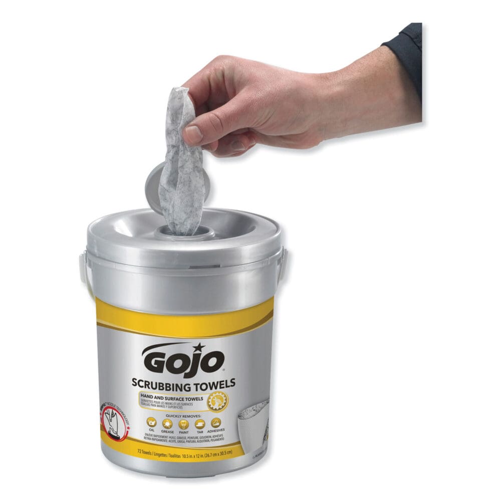 Scrubbing Towels, Hand Cleaning, 2-Ply, 10.5 x 12, Silver/Yellow, 72/Bucket, 6/Carton - Image 3