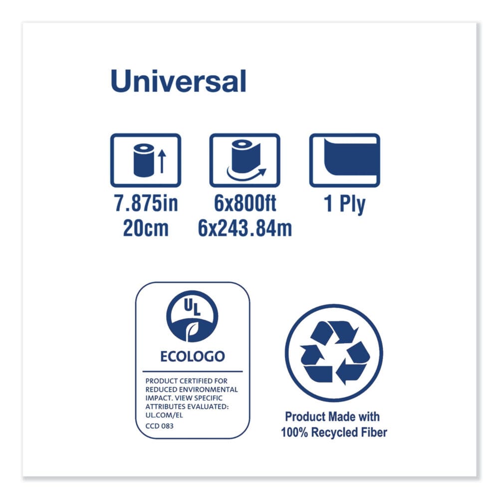 Universal Hardwound Roll Towel, 1-Ply, 7.88" x 800 ft, Natural, 6/Carton - Image 3
