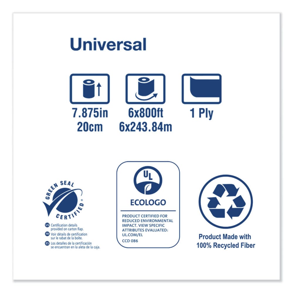 Universal Hand Towel Roll, 1-Ply, 7.88" x 800 ft, Natural, 6 Rolls/Carton - Image 4