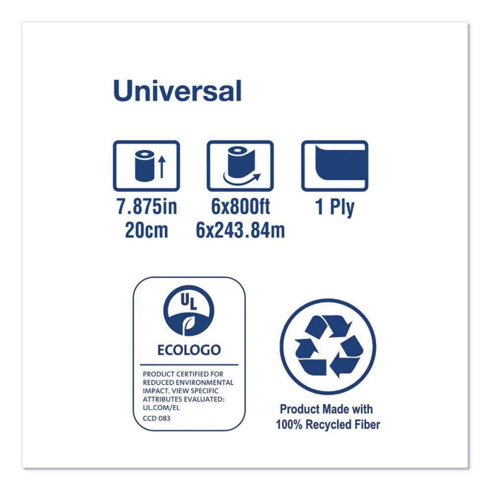 Universal Hand Towel Roll, 1-Ply, 7.88" x 800 ft, White, 6 Rolls/Carton - Image 3