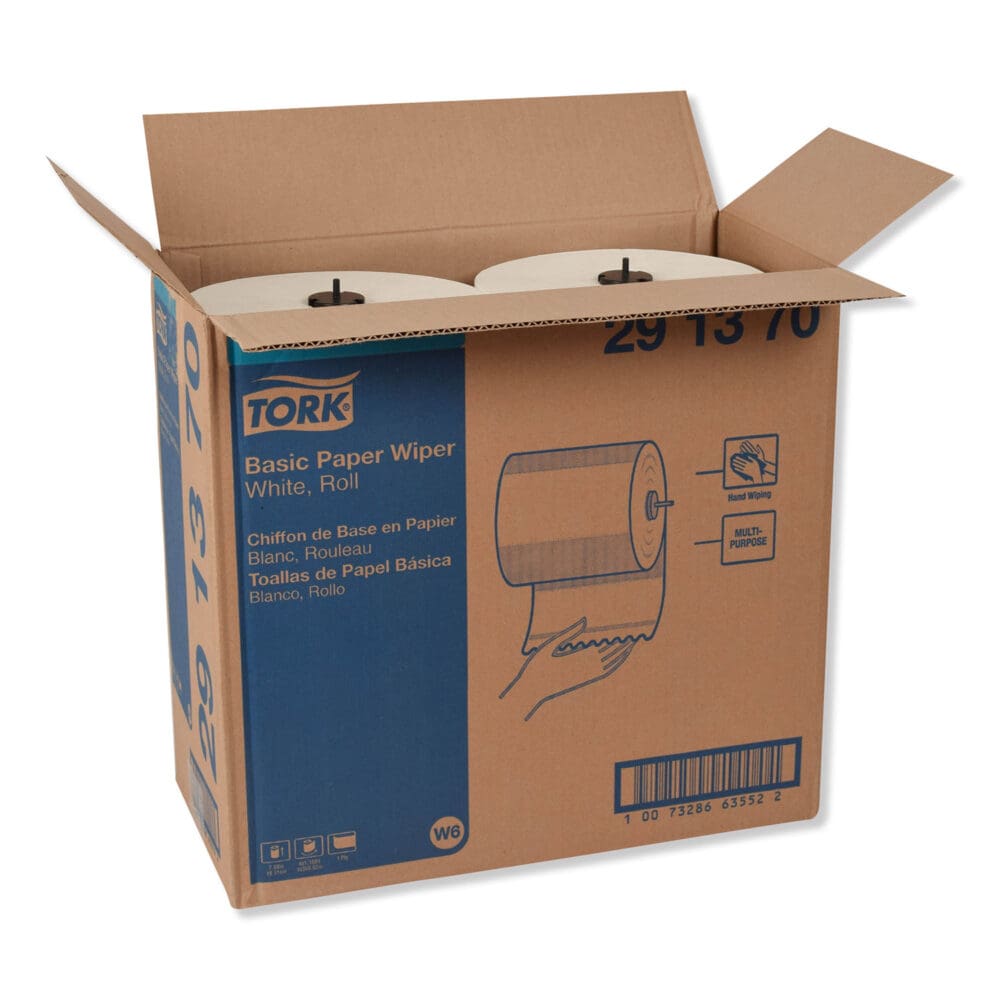 Basic Paper Wiper Roll Towel, 1-Ply, 7.68" x 1,150 ft, White, 4 Rolls/Carton - Image 2
