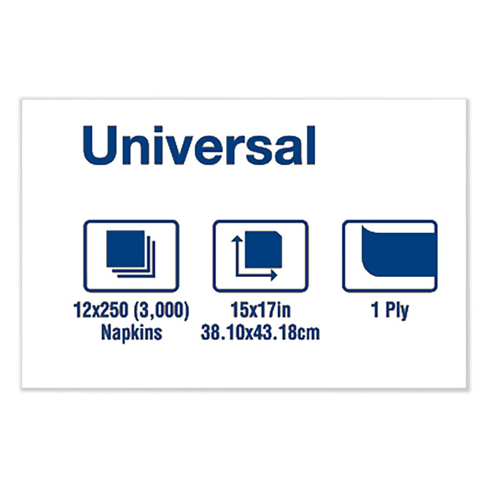 Universal Dinner Napkins, 1-Ply, 15" x 17", 1/8 Fold, White, 3000/Carton - Image 4